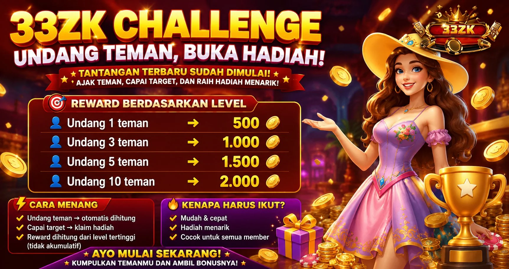 33ZK CHALLENGE UNDANG TEMAN, BUKA HADIAH!